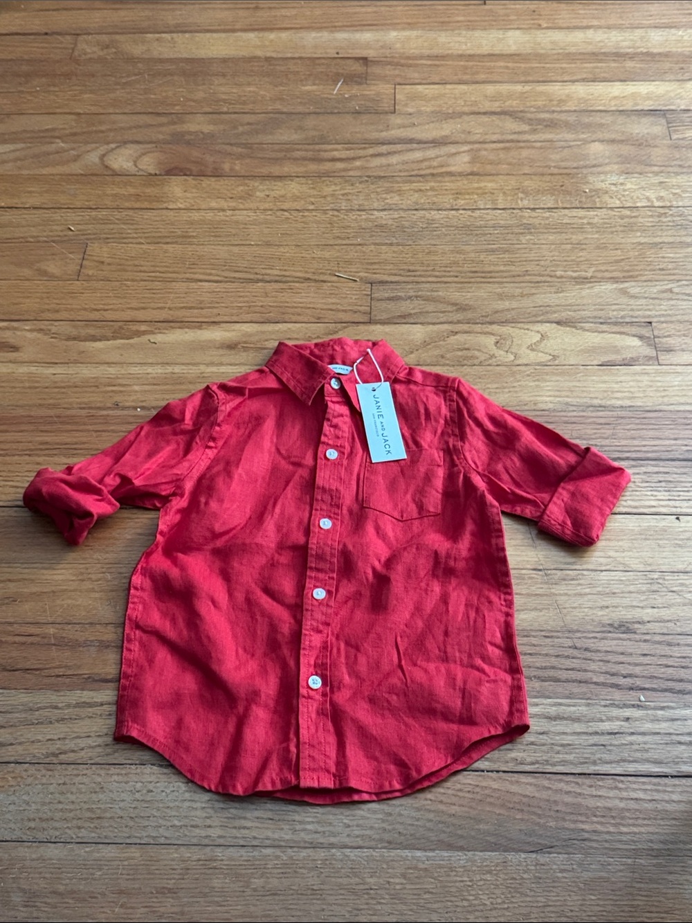 Janie and Jack Red Linen Button-Down Shirt NWT